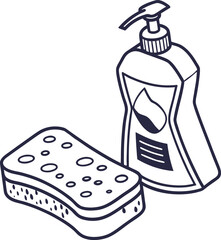 Flat icon of a dishwashing sponge and a soap bottle for cleaning tasks