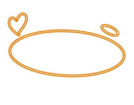 A simple orange outline of an oval shape with a dotted border, accompanied by a small heart and a small oval shape, all isolated on a transparent background, perfect for design elements