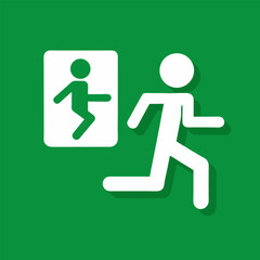 White Running Man Emergency Exit Icon on Green Background, Safety and Evacuation Symbol Glyph Vector for Fire Escape and Building Regulations.

