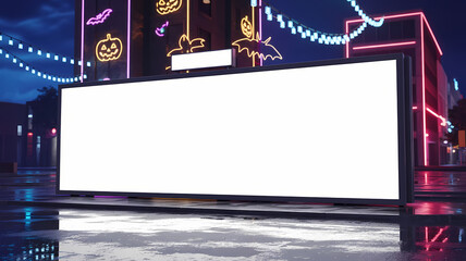 Neon Spooky City Frame, urban halloween billboard advertising frame at night.