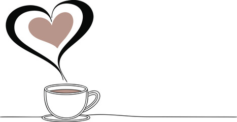 Minimalist coffee mug with steam forming a heart shape