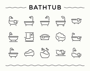 bathtub icon set. Faucet icon set. Thin UI icons. It contains symbols to indoor, relax, simple, home, web and more. Vector illustration.