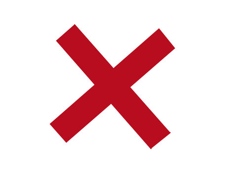 A bold, vibrant red cross symbol, isolated on a clean transparent background, representing negation, error, or cancellation, with its sharp angles and solid color conveying a clear and unambiguous mes