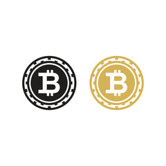 Bitcoin Cryptocurrency Gold and Black Coin Vector Icons - Digital Money Symbols