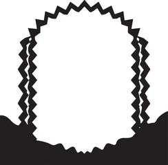 Isekai anime style, black and white vector art, silhouette of a zigzag border frame on a clean white background, timeless and elegant composition, expressive
