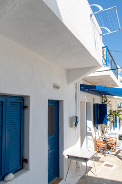 Houses in the village of Apollonas, on the island of Naxos, in the Cyclades, on a sunny summer day.