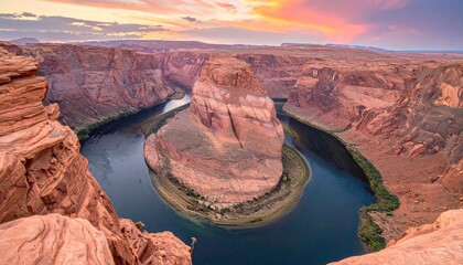 Arizona?s Bend River flowing in canyon. Rocks & sunset in the background. Landscape