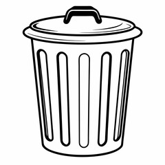 Minimalist Garbage Can Line Art Vector Icon, Simple Bin Outline Symbol for Trash, Delete Function, UI Design, and Waste Management.

