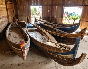 Wooden boats in a shed