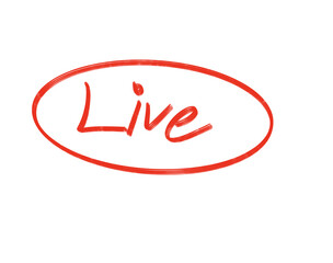 Handwritten red word live inside a red oval shape, isolated on transparent background