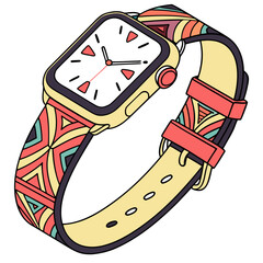 Colorful smartwatch with geometric patterned strap