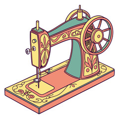 Colorful vintage sewing machine with ornate details 1