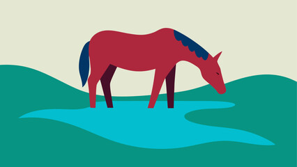 A horse drinking from the river in nature
