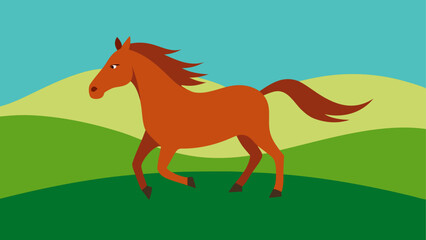 Cartoon horse running across green hills