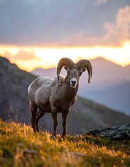 Mountain ram at sunset