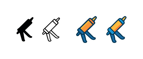 Obraz premium Vector icon caulking gun four styles black solid glyph outline minimal flat multicolor filled cartoon flat shaded.