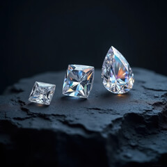 Sparkling Diamonds on Dark Stone