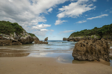 Karstic formations in the beautiful beach of Buelna, Asturias