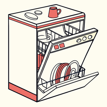 open dishwasher with red accents clip art preview