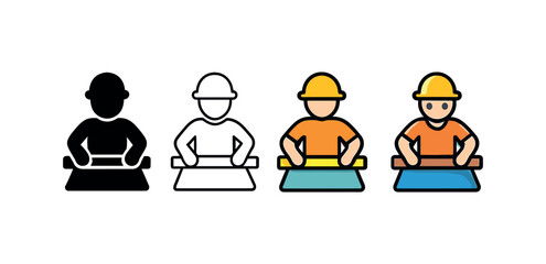 Vector icon cement screed four styles black solid glyph outline minimal flat multicolor filled cartoon flat shaded.