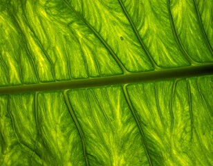 Close-up of a vibrant green leaf's intricate vein structure