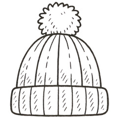 Winter Knitted Hat with Pom Pom Christmas Outline Illustration
