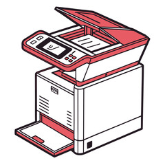 Red and white scanner machine isolated on white printer