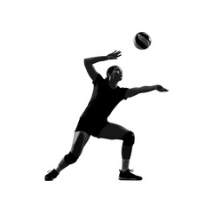 Volleyball Player in Silhouette Ready to Serve the Ball.