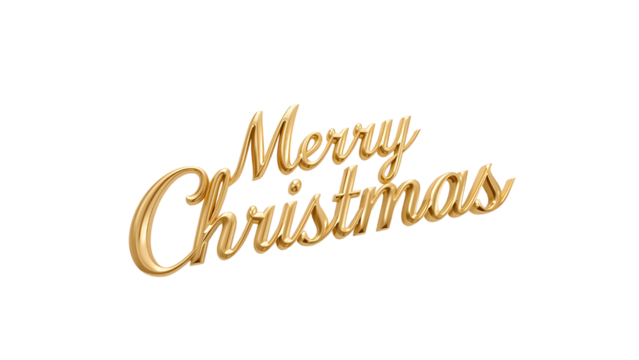 Golden Merry Christmas Text Isolated on Black Background, Elegant Christmas Greetings in Gold for Festive Designs - Powered by Adobe