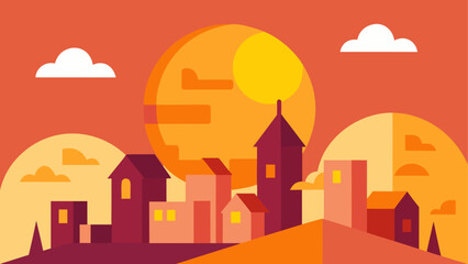 Illustration of a cityscape at sunset time