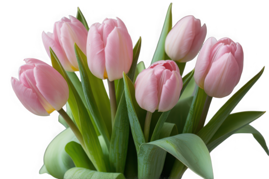 Bouquet of pink tulips fresh spring flowers isolated on white background