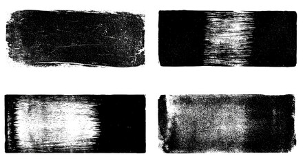 Black linocut stamp textures on an acid white background. Handmade ink roller set with rough edges and aged effects, creating grunge urban backdrops and distressed street art overlays.
