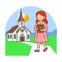 A girl holding a Bible to her chest while walking to school. Perfect for celebrating Bring Your Bible to School Day in October.