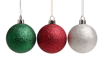 Three christmas balls isolated on transparent background