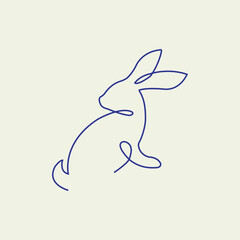 Bluer rabbit continuous line drawing in calligraphic line style vector design.