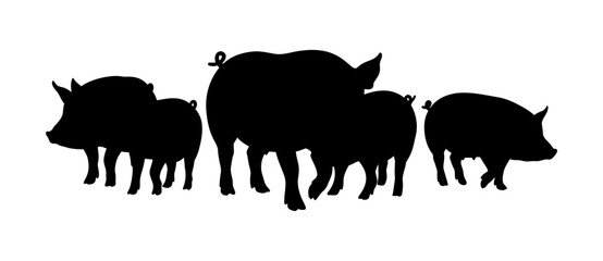 Group of Pig Silhouette Vector Illustration