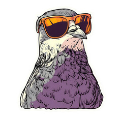 Cool pigeon wearing sunglasses isolated on transparent background, showcasing a trendy and humorous depiction of urban wildlife with a touch of modern style