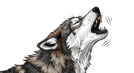 Artistic illustration of a howling wolf, showcasing detailed fur and an open mouth