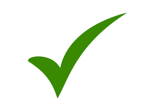 A vibrant green check mark symbol, a universally recognized icon representing confirmation, approval, success, and completion, isolated on a clean transparent background for versatile use in design an