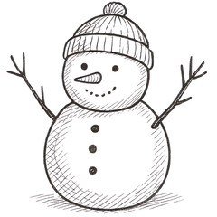 Classic Snowman with Beanie Christmas Outline Illustration
