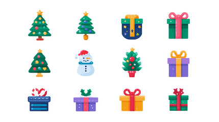 Christmas icons isolated on transparent background