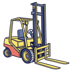 Yellow forklift truck with blue and red accents machine