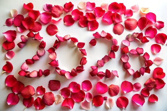 Happy new year 2020 spelled out with red and pink rose petals