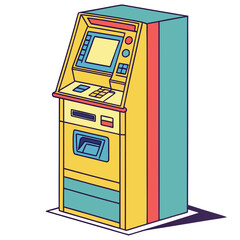 Yellow teal red A T M machine object cash machine money dispenser