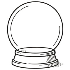 Blank empty snow globe doodle illustration, holiday glass ornament line art for Christmas and winter season design