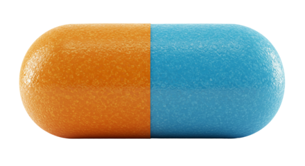 Close up of a split colored pill on a white background