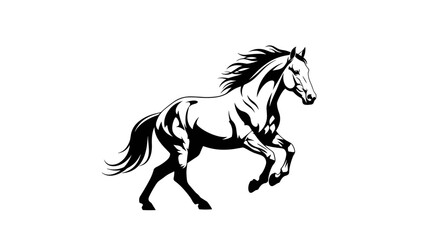 Obraz premium A majestic black and white illustration of a powerful horse galloping with its mane flowing in the wind.