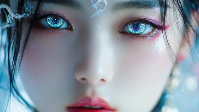 A close-up shot of a woman with bright blue eyes, ideal for portraits, beauty and lifestyle photography