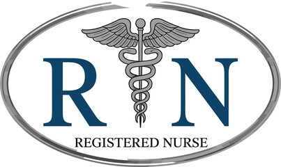  Registered nurse RN caduceus medical symbol with wings and staff, healthcare emblem design, hospital professional badge, nursing vector illustration for medicine logo