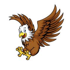 Energetic cartoon eagle soaring with powerful wings, a dynamic illustration capturing the spirit of a majestic bird in an animated style